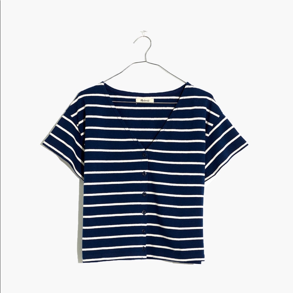 Madewell Button Front V Neck Boxy Crop Tee XL NWT